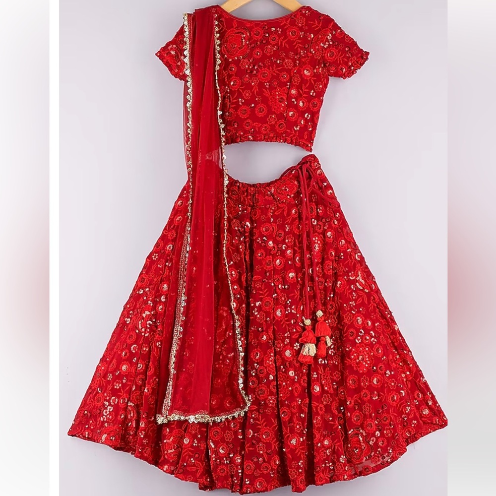 Red Georgette Embroidered Lehenga